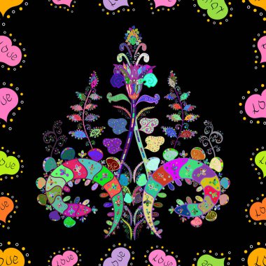 Kına tarzı. Sınır Kızılderili çiçekli paisley patten. Kusursuz süs izi. Etnik Mandala havlusu. Tebrik kartı arkaplanı, boyama kitabı, arkaplan, tekstil için kullanılabilir.