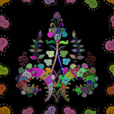 Çiçek ve yapraklı çiçek deseni. Vektör çizimi. Küçük çiçekli şirin desen.