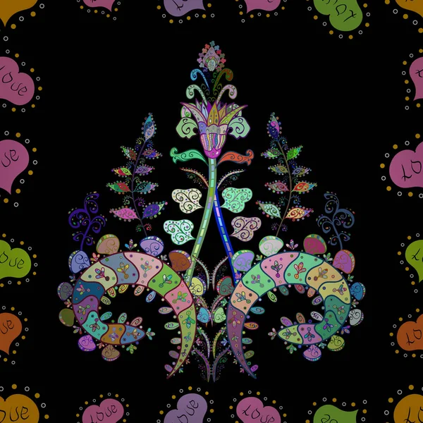Екзотичні Квіти Ботанічно Яскрава Класична Природа Чорному Синьому Зеленому Кольорах — стоковий вектор