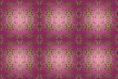 Pembe, bej ve kahverengi renklerde altın elementlerle kusursuz klasik desen. Noel, kar tanesi, yeni yıl 2019.