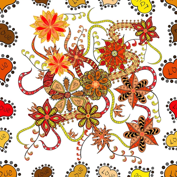 A pattern of orange, white and black daisies on a orange, white and black colors. On orange, white and black colors.