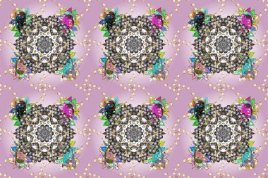 Tarafsız, kahverengi ve gri renklerde elle çizilmiş mandala. Soyut desen.