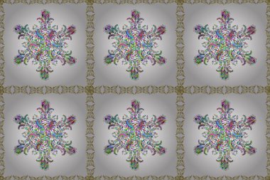 Raster golden mehndi pattern. Ornamental floral elements with henna tattoo, golden stickers, mehndi and yoga design, cards and prints. Pattern on green, white and neutral colors with golden elements.