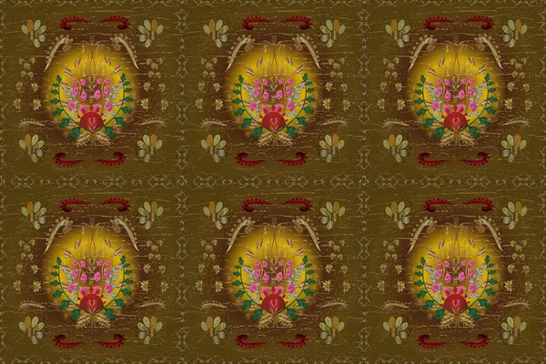 Traditional Orient Ornament Classic Raster Beige Brown Yellow Golden Pattern — Fotografia de Stock