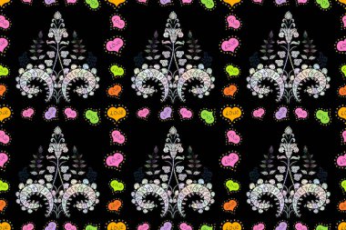 Küçük renkli çiçekler. Küçük çiçekte şirin bir desen. Motley illüstrasyonu. Gri, siyah ve tarafsız çiçekli bahar çiçekleri. Moda baskıları için zarif bir şablon.