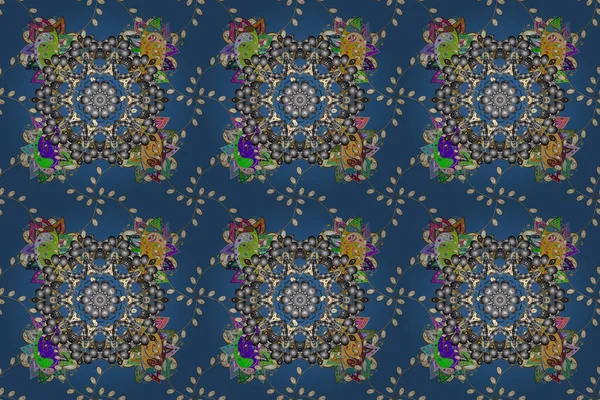 Intricate Colored Arabesque Blue Yellow Gray Colors Raster Abstract Stylized — Foto de Stock