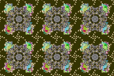 Kahverengi, gri ve yeşil renkli mandala süsü ile hediye çeki şablonu.