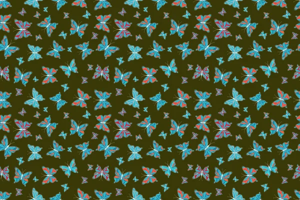 Spring Summer Tropical Butterfly Seamless Pattern Blue Green White Colors — Foto Stock
