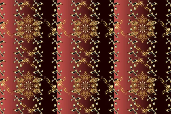 Naadloos Vintage Patroon Bruine Rode Zwarte Kleuren Met Gouden Elementen — Stockfoto