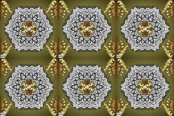 Seamless golden pattern. Raster oriental ornament. Golden pattern on colors with golden elements.