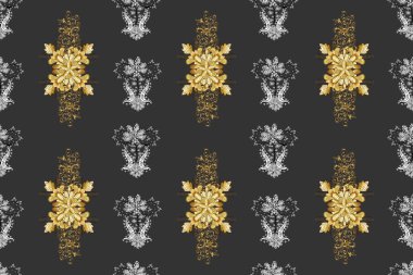 Gösterişli süs bahçesi. Çizim, karalama, karalama. Gri, beyaz ve sarı renkli bir resim. Çiçek deseni. Sonsuz. Çiçeksiz arkaplan.