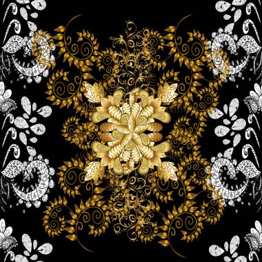 Kusursuz. Siyah, beyaz ve kahverengi renklerde Art Deco Deseni. Kıvırcık arka plan. Minimalist geometrik tasarım. Vektör çizgisi tasarımı. 1920-30 motifleri. Lüks klasik illüstrasyon.