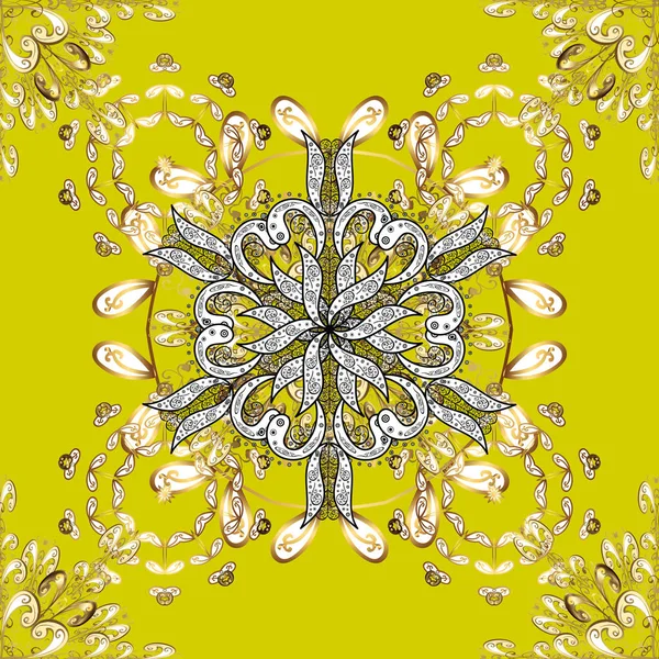 White Brown Yellow Ornamental Floral Seamless Pattern Vintage Great Fabric — Photo