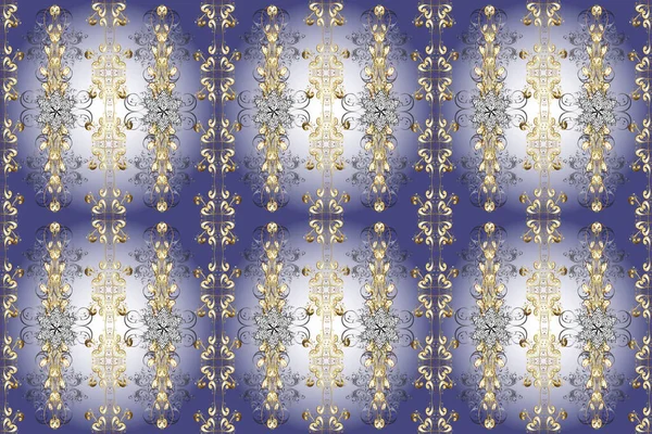 Traditional classic golden pattern. Seamless oriental ornament in the style of baroque. Golden pattern on neutral, violet and gray colors with golden elements. Oriental ornament.