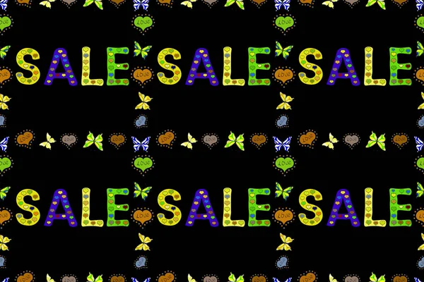 Seamless Raster Illustration Sale Banner Template Lettering Yellow Green Black — Φωτογραφία Αρχείου