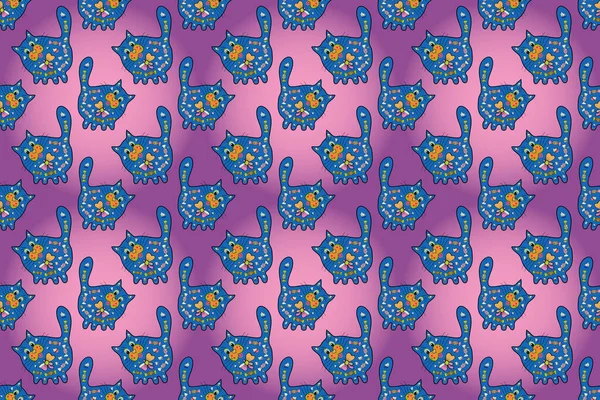 Funny Character Stylish Kitten Design Blue Pink Purple Colors Trendy — Φωτογραφία Αρχείου