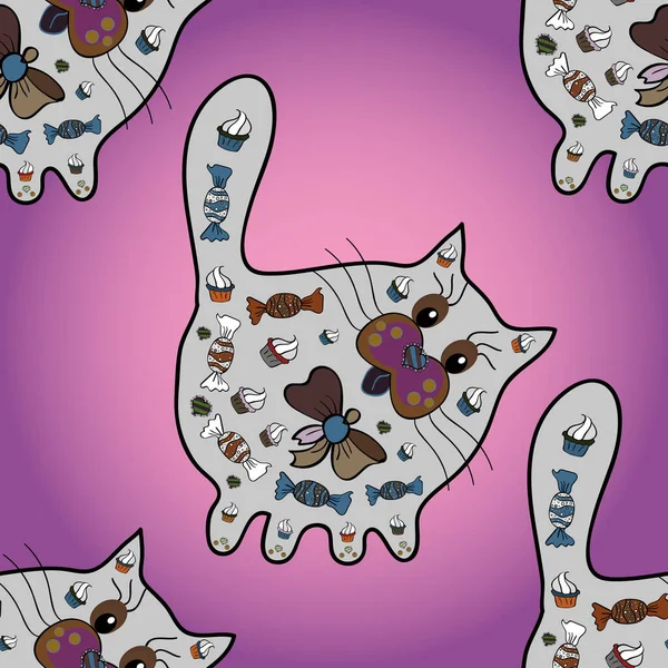 Funny Character Cute Cat Vector Stylish Kitten Trendy Sketch Style — Stok Vektör