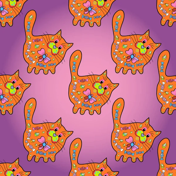 Any Design Projects Seamless Pattern Vute Cats Collection Vector Icons — 스톡 벡터