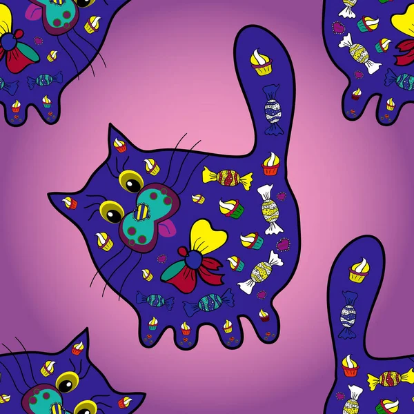 Sketch Doodle Scribble Illustration Pink Purple Violet Colors Cat Doodles — Διανυσματικό Αρχείο