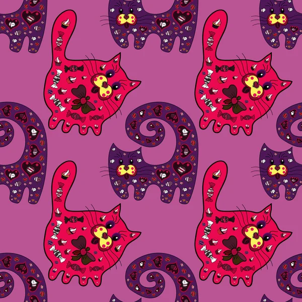 Tracing Pink Purple Magenta Colors Fantasy Cute Illustration Cat Looking — Vettoriale Stock