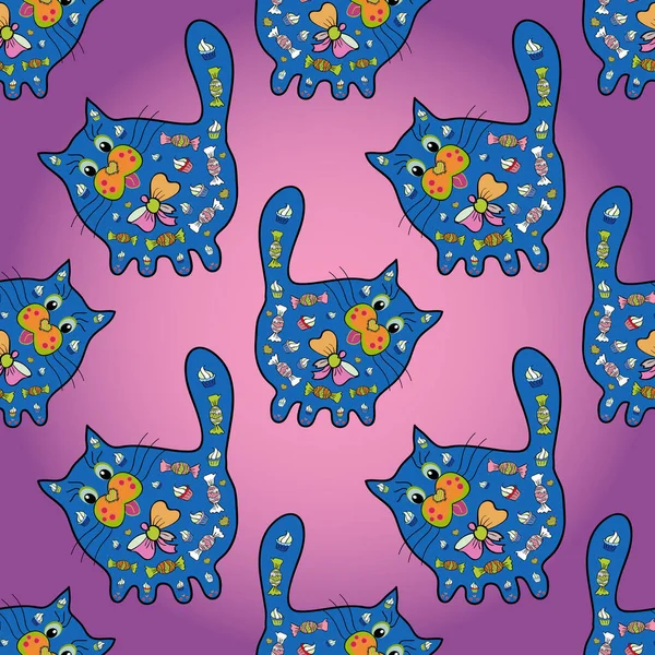 Funny Character Stylish Kitten Design Blue Pink Purple Colors Trendy — Foto Stock