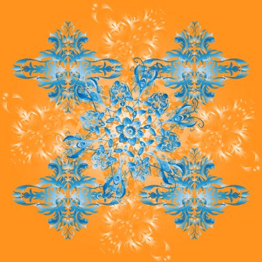 Image for tattoo, decorate plates, porcelain, ceramics, crockery. Vector Mandala with hand drawn elements and flowers in Arabic, Indian, turkish, pakistan, ottoman motifs. Blue, orange and yellow.