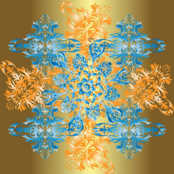 Brown, blue and neutral colors. Colored elements. Abstract decorative ethnic mandala sketchy sketch pattern.
