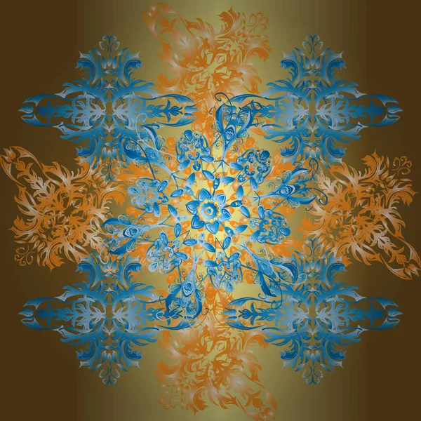 Vector Mehndi Pattern Set Sketch Borders Neutral Blue Brown Colors — Stock vektor