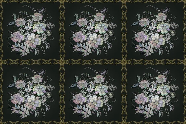 Bloemen Bruine Neutrale Grijze Kleuren Stof Patroon Textuur Madeliefje Bloemen — Stockfoto