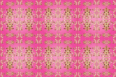 Kusursuz oryantal klasik altın desen. Pembe, bej ve kahverengi renklerde altın tekrarlayan elementlerle soyut arkaplan.