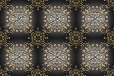 Seamless pattern with abstract ornament. Raster Hand drawn zentangle floral white, brown and gray colors.