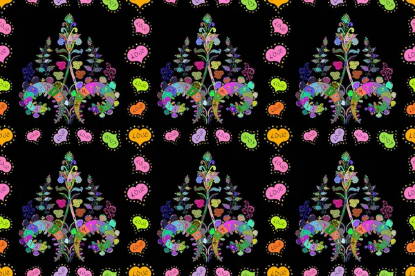 Seamless Background Pattern Wild Flowers Leaves Black Green Blue Colors — ストック写真