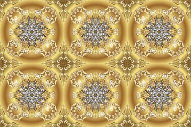 Paisleys elegant floral raster seamless pattern background wallpaper illustration with vintage stylish beautiful modern line art gold and brown, yellow and beige paisley flowers leaves, ornaments.