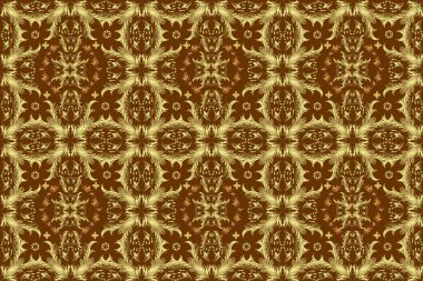 Vintage pattern with arabesques. Traditional classic on brown, yellow and neutral colors ornament element. Seamless. Oriental pattern with arabesques and floral elements.