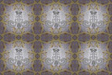 Vintage style design collection for Placards, Invitations, Banners. Raster. Retro baroque decorations element with flourishes calligraphic ornament. Illustration in gray, yellow colors. Seamless.