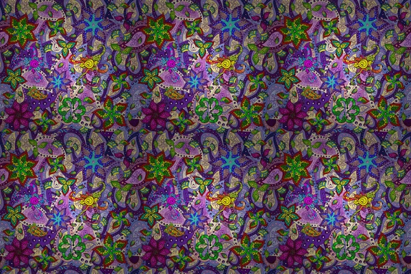 Flowers Violet Blue Purple Colors Raster Floral Pattern Doodle Style — Stockfoto