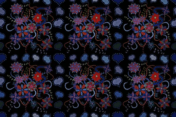 Watercolor Seamless Pattern Flowers Red Blue Black Colors Watercolor Style — Zdjęcie stockowe