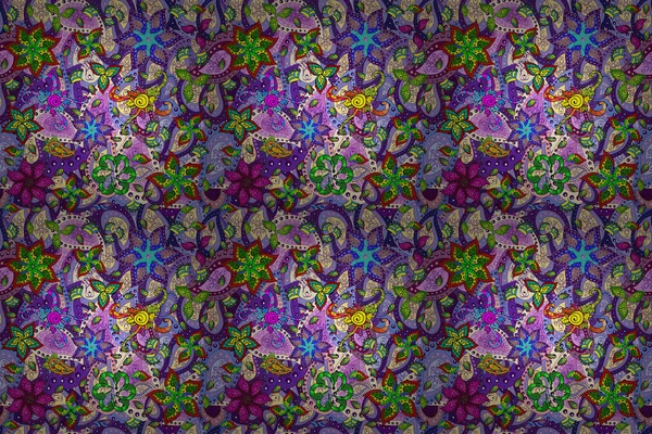 Flowers Violet Blue Purple Colors Raster Floral Pattern Doodle Style — Stock Photo, Image
