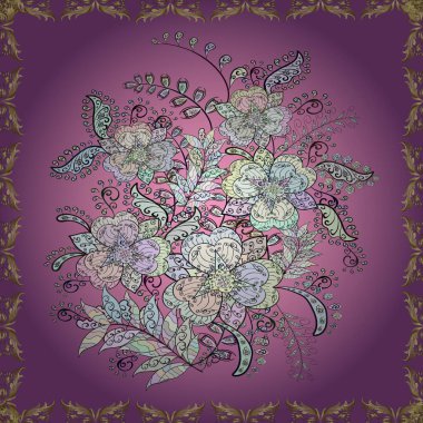 Düz çiçek öğeleri tasarım. Sorunsuz vintage. Bahar Tema Dikişsiz desen arka plan rengi. Vektör şirin kumaş deseni.