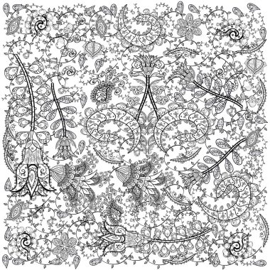 Sketch floral pattern with flowers on gray, black and white colors. Flowers on gray, black and white colors in watercolor style.