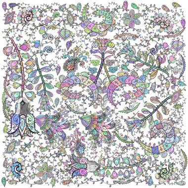 Floral pattern in doodle style with flowers and leaves. Gentle, spring floral on neutral, white and gray colors.