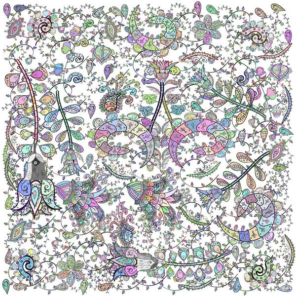 Floral pattern in doodle style with flowers and leaves. Gentle, spring floral on neutral, white and gray colors.