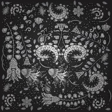 Sketch pattern with nice flowers on gray, black and white colors, watercolor floral pattern, tileable for wallpaper, card or fabric. Vector.