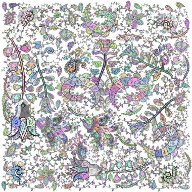 Embroidery floral sketch pattern. Colorful grunge flourish abstract background with coloneutral, white and gray flowers. Vector texture for prints, fabric, wallpapers, textile.