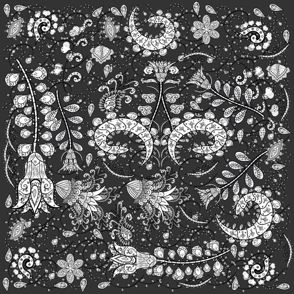 Cute Floral pattern in the small flower. Flowers on gray, black and white colors.