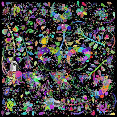 Çiçekli bahar çiçekleri. Küçük çiçekte şirin bir desen. Küçük renkli çiçekler. Moda baskıları için zarif bir şablon. Motley illüstrasyonu.