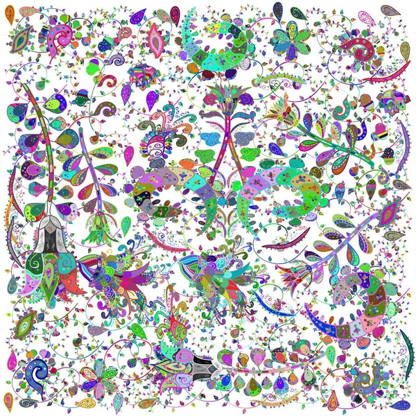 Motley illustration. Small colorful flowers. Cute pattern in small flower. The elegant the template for fashion prints. Spring floral background with blue, white and green flowers.