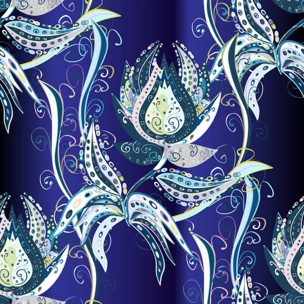 Floral seamless pattern background. Flowers on neutral, blue and gray colors. Colour Spring Theme seamless pattern Background. Flat Flower Elements Design.