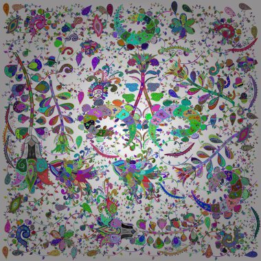 Cute floral elements. Flowers on white, blue and green colors. Vector illustration. Sketch.