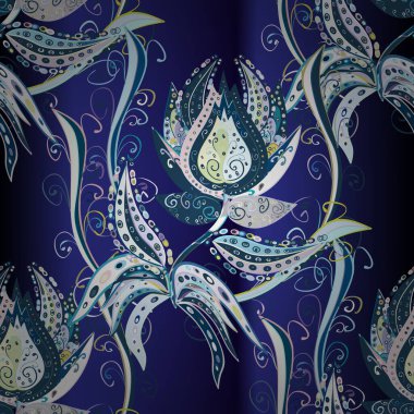Watercolor seamless pattern. Floral print. Flowers on gray, neutral and blue colors in watercolor style.